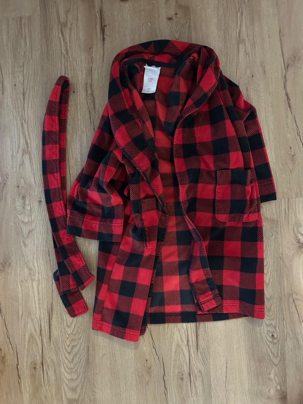 Red & Black Buffalo Plaid Fleece Kids Robe with Tie